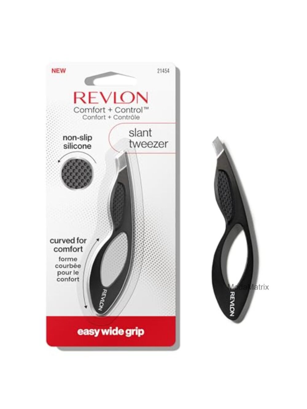 Slant Tip Stainless Steel Tweezer Non-Slip Silicone Grip for Eyebrows